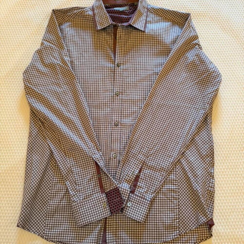 Ted Baker Men's Brown and Burgundy Shirt